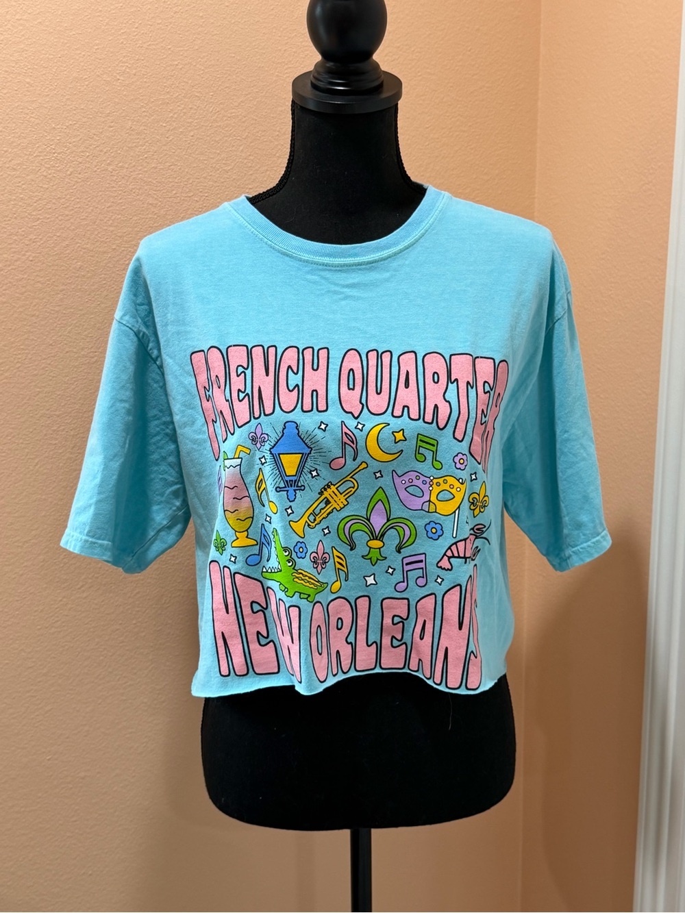 New Orleans French Quarter Graphic Crop Tee - Light Blue